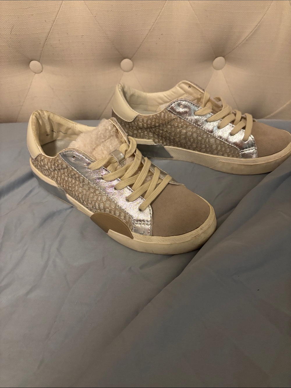 Dolce Vita Cream, Silver & Taupe Mixed-Texture Low-Top Sneakers